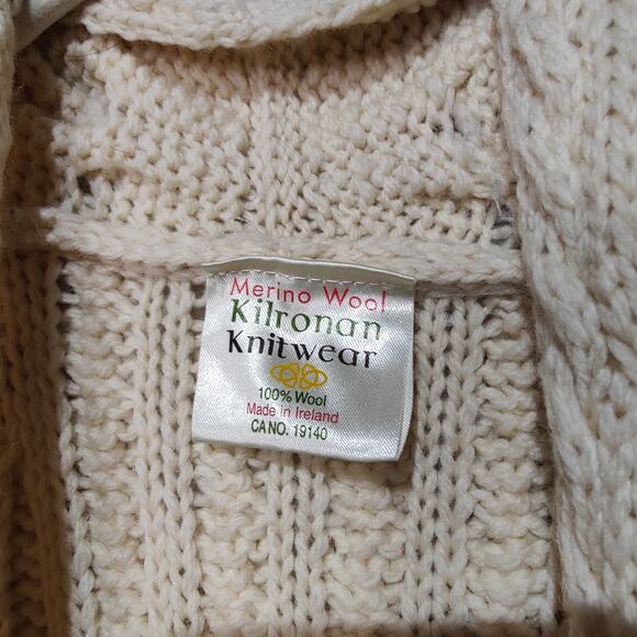Kilronan Knitwear 100% Irish Merino Wool Cream Cable Knit Fisherman Sweater Vest - Picture 3 of 4